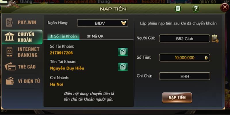 Nạp tiền B52club Các hình thức nạp tiền B52club phổ biến