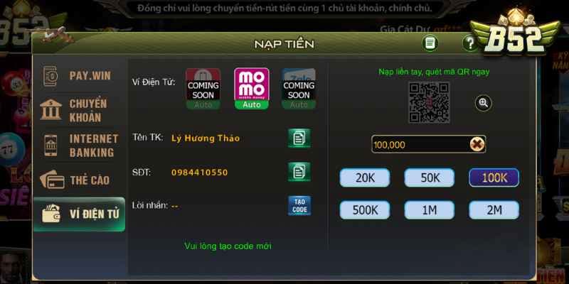 Nạp tiền B52club Những lưu ý quan trọng khi nạp tiền B52club
